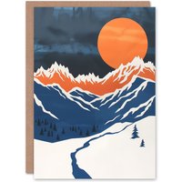 Artery8 Greeting Card Rocky Mountains Winter Landscape Modern Abstract in Orange