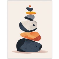 Artery8 Vertical Stacked Stones Zen Bright Graphic Boho Wall Art Print in Orange | Size: W12" x H16"