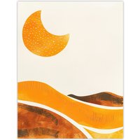 Artery8 Waxing Crescent Moon Abstract Orange Landscape Wall Art Print in Yellow | Size: W12" x H16"
