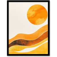 Artery8 Abstract Yellow Orange Sun Landscape Painting Framed Art Print | Size: W12" x H16"