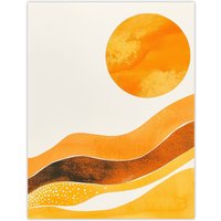 Artery8 Abstract Yellow Orange Sun Landscape Painting Wall Art Print | Size: W24" x H32"