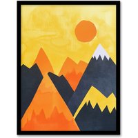 Artery8 Sunrise Over Himalayan Mountain Range Abstract Framed Art Print in Yellow | Size: A4