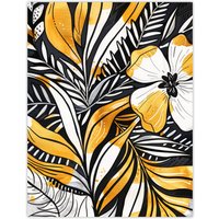 Artery8 Plant Lover Fern Flower Bloom Black Gold White Wall Art Print in Yellow | Size: W18" x H24"