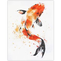 Artery8 Japanese Koi Carp Fish Orange Black Watercolour Wall Art Print | Size: W18" x H24"
