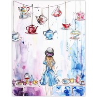 Artery8 Alice Wonderland Mad Hatter Tea Party Watercolour Wall Art Print in Blue | Size: W18" x H24"