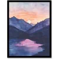 Artery8 Maroon Lake Atmospheric Sunset Mountain Landscape Framed Art Print in Purple | Size: W12" x H16"