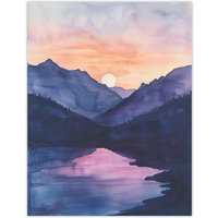 Artery8 Maroon Lake Atmospheric Sunset Mountain Landscape Wall Art Print in Purple | Size: W18" x H24"