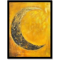 Artery8 Crescent Moon Orange Gold Moonlight Tassels Framed Art Print in Yellow | Size: A4