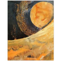 Artery8 Abstract Sunrise Orange on Black Oil Painting Wall Art Print in Yellow | Size: W12" x H16"