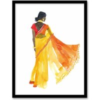 Artery8 Woman in Orange Yellow Saree Hindu Muslim Skirt Framed Art Print | Size: A4