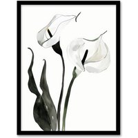 Artery8 Calla Lily Flower Black White Watercolour Lilies Framed Art Print | Size: W12" x H16"