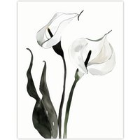 Artery8 Calla Lily Flower Black White Watercolour Lilies Wall Art Print | Size: W12" x H16"