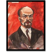 Artery8 Vladimir Lenin Portrait Soviet Union Communism Framed Art Print in Red | Size: W12" x H16"