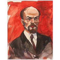Artery8 Vladimir Lenin Portrait Soviet Union Communism Wall Art Print in Red | Size: W24" x H32"