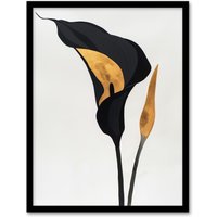 Artery8 Elegant Calla Lily Black Gold Floral Painting Framed Art Print in Blue | Size: W12" x H16"