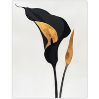 Artery8 Elegant Calla Lily Black Gold Floral Painting Wall Art Print in Blue | Size: W18" x H24"
