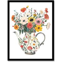 Artery8 Flower Bouquet in Rustic Floral Teapot Vase Framed Art Print | Size: A4