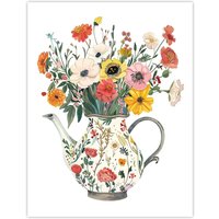 Artery8 Flower Bouquet in Rustic Floral Teapot Vase Wall Art Print | Size: W24" x H32"