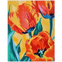 Artery8 Vibrant Orange Tulip Flowers Floral Oil Painting Wall Art Print | Size: W24" x H32"
