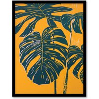 Artery8 Plant Lover Dark Green Yellow Monstera Leaves Framed Art Print | Size: A4