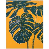 Artery8 Plant Lover Dark Green Yellow Monstera Leaves Wall Art Print | Size: W24" x H32"