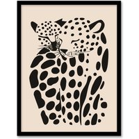 Artery8 Abstract Cheetah Couple Animal Minimalism Design Framed Art Print in Black | Size: W12" x H16"