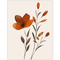 Artery8 Elegant Wildflower Bloom Amber Floral Watercolour Wall Art Print in Brown | Size: W12" x H16"