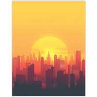 Artery8 New York City Sunset Cityscape Skyline Design Wall Art Print in Orange | Size: W24" x H32"