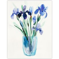 Artery8 Blue Iris Flower Bouquet Vase Floral Watercolour Wall Art Print | Size: W18" x H24"