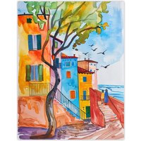 Artery8 Travel Italy Rimini Colourful Seaside Houses Wall Art Print | Size: W18" x H24"