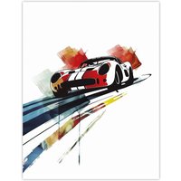Artery8 Race Car Racing Sport Watercolour Brush Strokes Wall Art Print in Red | Size: W24" x H32"