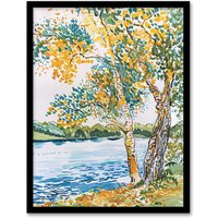 Artery8 Seine Paris River Bank Autumn Tree Watercolour Framed Art Print | Size: W12" x H16"
