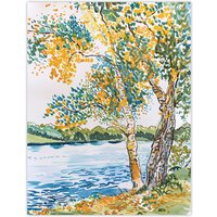 Artery8 Seine Paris River Bank Autumn Tree Watercolour Wall Art Print | Size: W18" x H24"