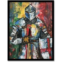 Artery8 Templar Knight Medieval Armor Sword Painting Framed Art Print | Size: A4