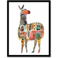 Artery8 Llama With Colourful Folk Patterns Watercolour Framed Art Print | Size: W12" x H16"