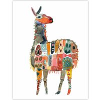 Artery8 Llama With Colourful Folk Patterns Watercolour Wall Art Print | Size: W24" x H32"