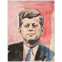 Artery8 John Kennedy JFK USA President Watercolour Wall Art Print in Red | Size: W24" x H32"