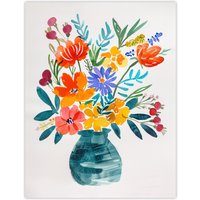 Artery8 Bright Colourful Flower Bouquet Vase Watercolour Wall Art Print | Size: W24" x H32"