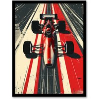 Artery8 Vintage Red Race Car Sport Speed Racing Track Framed Art Print | Size: W12" x H16"