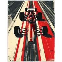 Artery8 Vintage Red Race Car Sport Speed Racing Track Wall Art Print | Size: W24" x H32"
