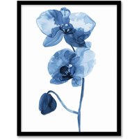 Artery8 Blue Orchid Flower Bloom Watercolour Painting Framed Art Print | Size: A4