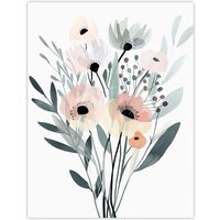 Artery8 Abstract Pastel Colour Anemone Flower Bouquet Wall Art Print in Pale Green | Size: W12" x H16"