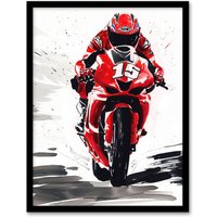 Artery8 Superbike Race Red Motorcycle Racing Action Shot Framed Art Print | Size: A4