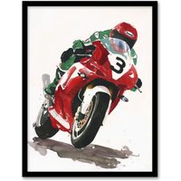 Artery8 Abstract Superbike Motorcycle Race Sport Painting Framed Art Print in Red | Size: A4