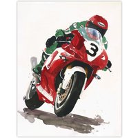 Artery8 Abstract Superbike Motorcycle Race Sport Painting Wall Art Print in Red | Size: W18" x H24"