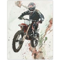 Artery8 Motocross Racer Sport Action Shot Watercolour Wall Art Print in Grey | Size: W18" x H24"