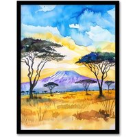 Artery8 Savanna Sunrise Mount Kilimanjaro Tanzania Framed Art Print | Size: W12" x H16"