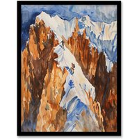 Artery8 Mountain Climbing Sport Summit Snow Climbers Framed Art Print in Brown | Size: W12" x H16"