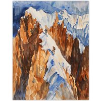 Artery8 Mountain Climbing Sport Summit Snow Climbers Wall Art Print in Brown | Size: W24" x H32"