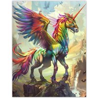 Artery8 Rainbow Warrior Unicorn Fantasy Concept Art Wall Art Print | Size: W12" x H16"